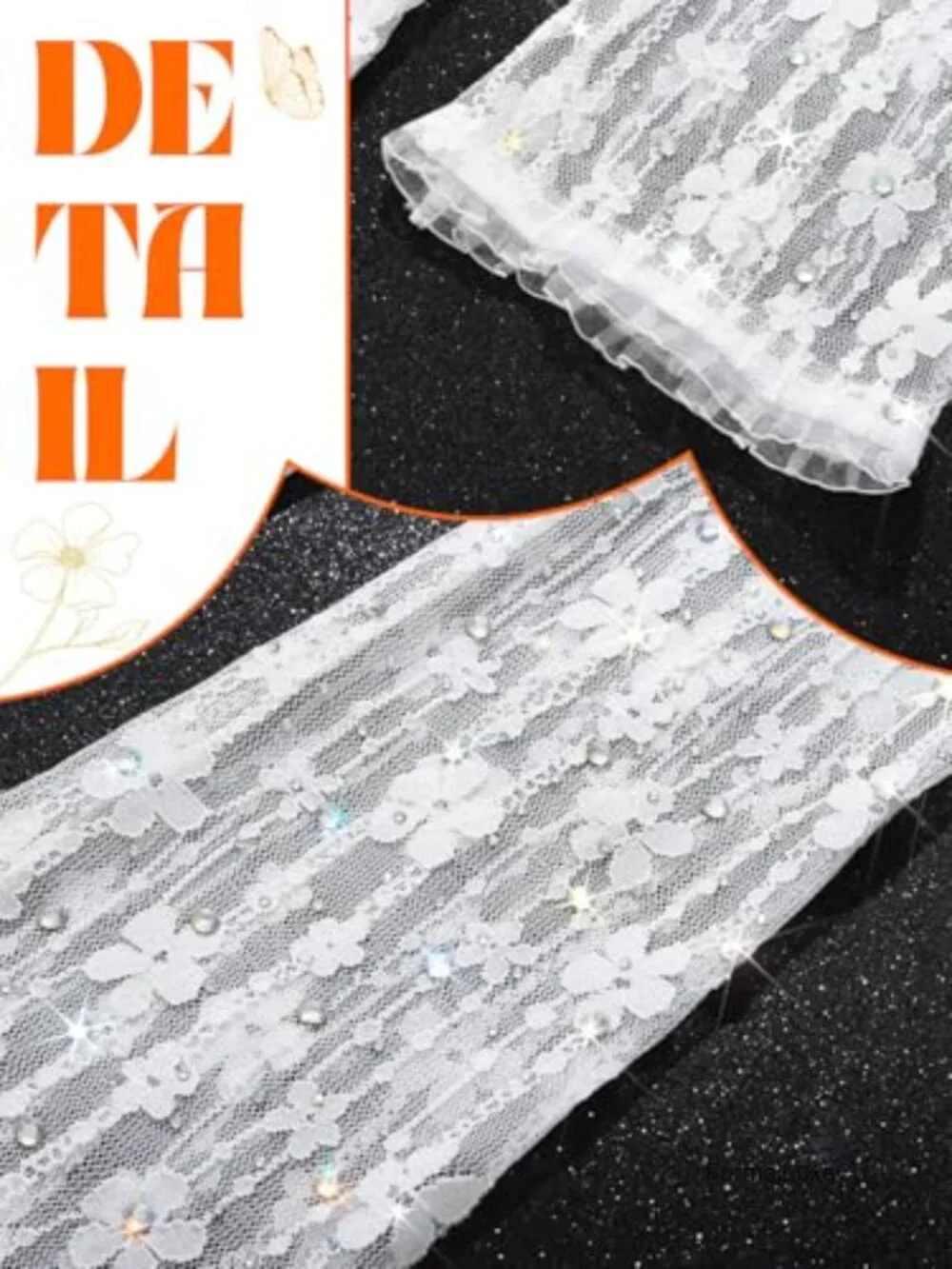 Long Fingerless Lace Gloves with Rhinestones Sheer Evening Gloves